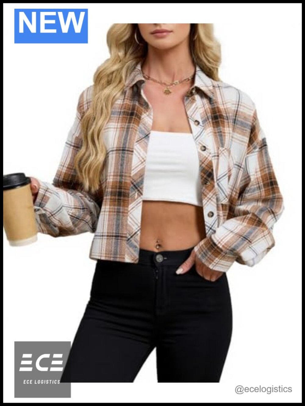 Womens Flannel Shirt Button Down Cropped Plaid Blouse Top
